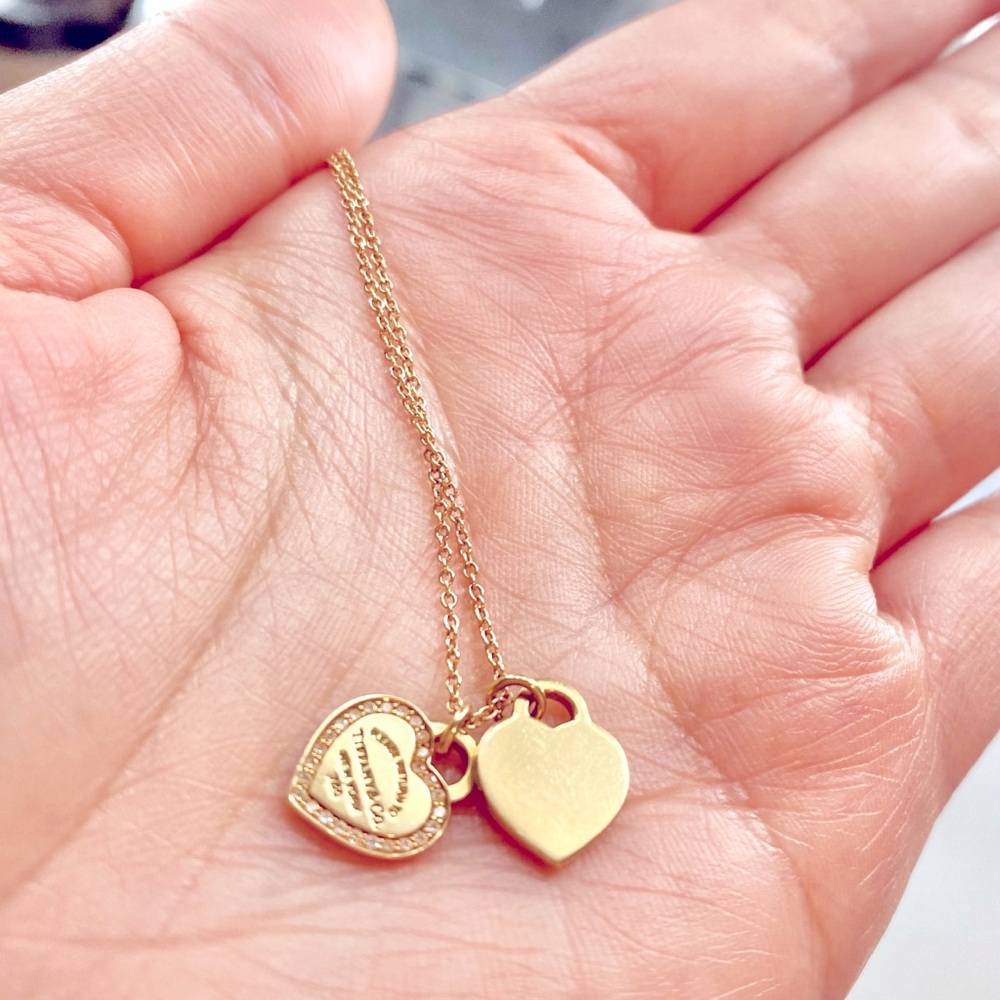 Tiffany & Co. Gold Double Heart Pendant Necklace